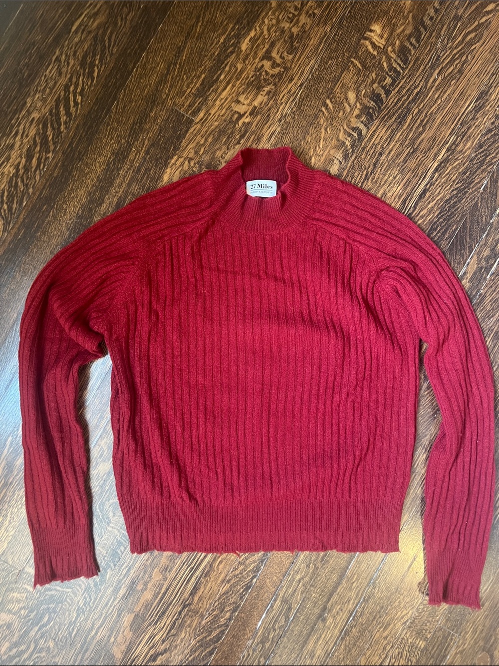 27 Miles Malibu Women's Red Ribbed Mock Turtleneck Sweater